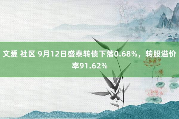 文爱 社区 9月12日盛泰转债下落0.68%，转股溢价率91.62%