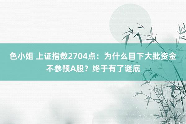 色小姐 上证指数2704点：为什么目下大批资金不参预A股？终于有了谜底