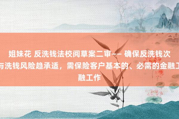 姐妹花 反洗钱法校阅草案二审—— 确保反洗钱次序与洗钱风险趋承适，需保险客户基本的、必需的金融工作