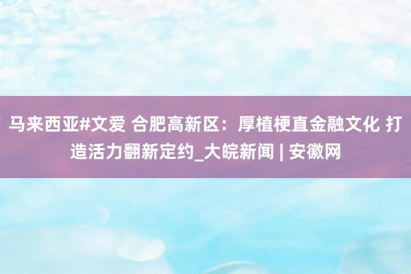 马来西亚#文爱 合肥高新区：厚植梗直金融文化 打造活力翻新定约_大皖新闻 | 安徽网