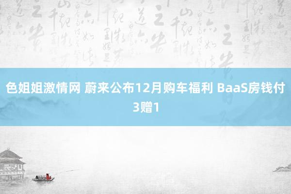 色姐姐激情网 蔚来公布12月购车福利 BaaS房钱付3赠1