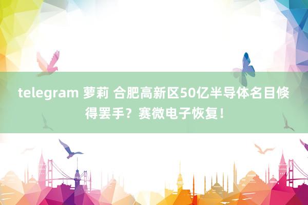 telegram 萝莉 合肥高新区50亿半导体名目倏得罢手？赛微电子恢复！