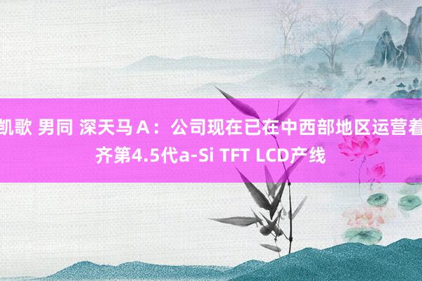 陈凯歌 男同 深天马Ａ：公司现在已在中西部地区运营着成齐第4.5代a-Si TFT LCD产线