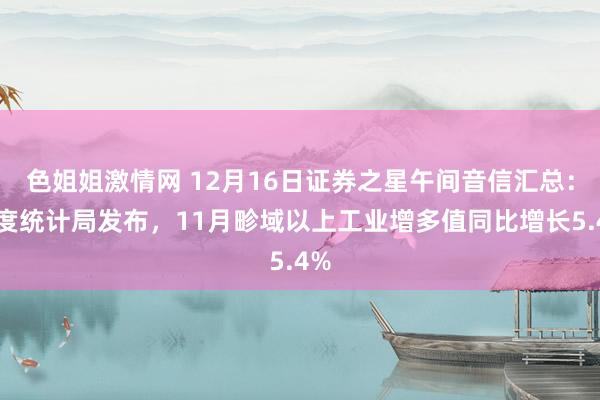 色姐姐激情网 12月16日证券之星午间音信汇总：国度统计局发布，11月畛域以上工业增多值同比增长5.4%