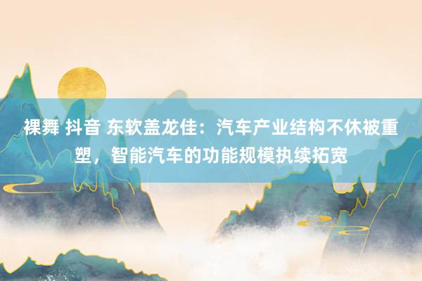 裸舞 抖音 东软盖龙佳：汽车产业结构不休被重塑，智能汽车的功能规模执续拓宽